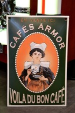 Plaque émaillée CAFES ARMOR alimentaire bretagne enamel sign emailschild