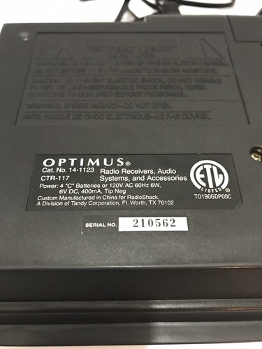 Optimus CTR-117, Voice Activated Cassette Tape Player Recorder Works For Parts - Picture 8 of 10