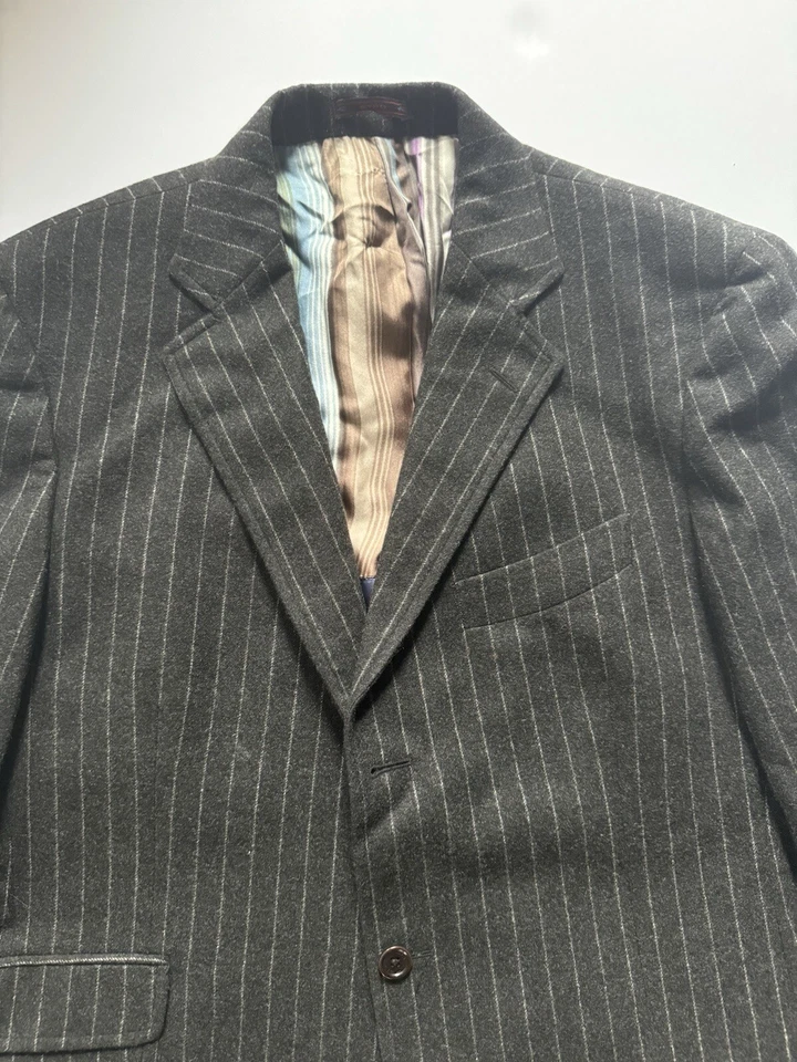 Chaqueta Blazer ETRO Cashmere Para Hombres Gris Carbón Rayas 54 L ~ Hecha en Italia Foto 2 de 4