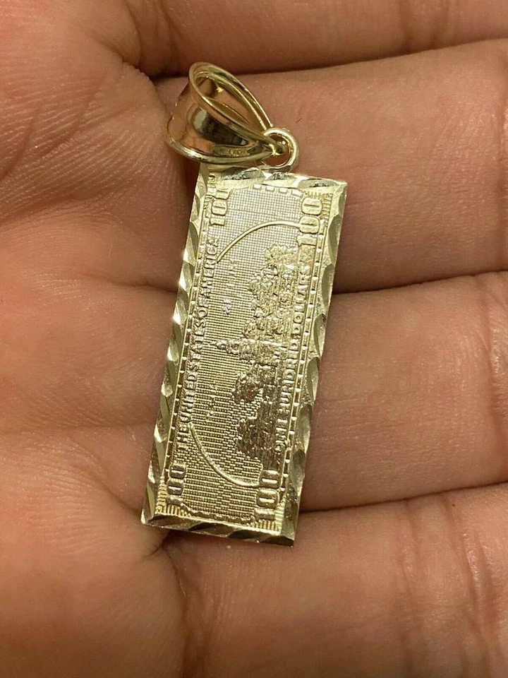Colgante de billete de cien muñecas personalizado de metal macizo para hombre enchapado en oro amarillo plateado Foto 2 de 4