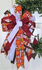 10 " FALL BURGUNDY CHECK BOW for DOOR WREATH FARMHOUSE SWAG GARLAND MAIL  57 rb