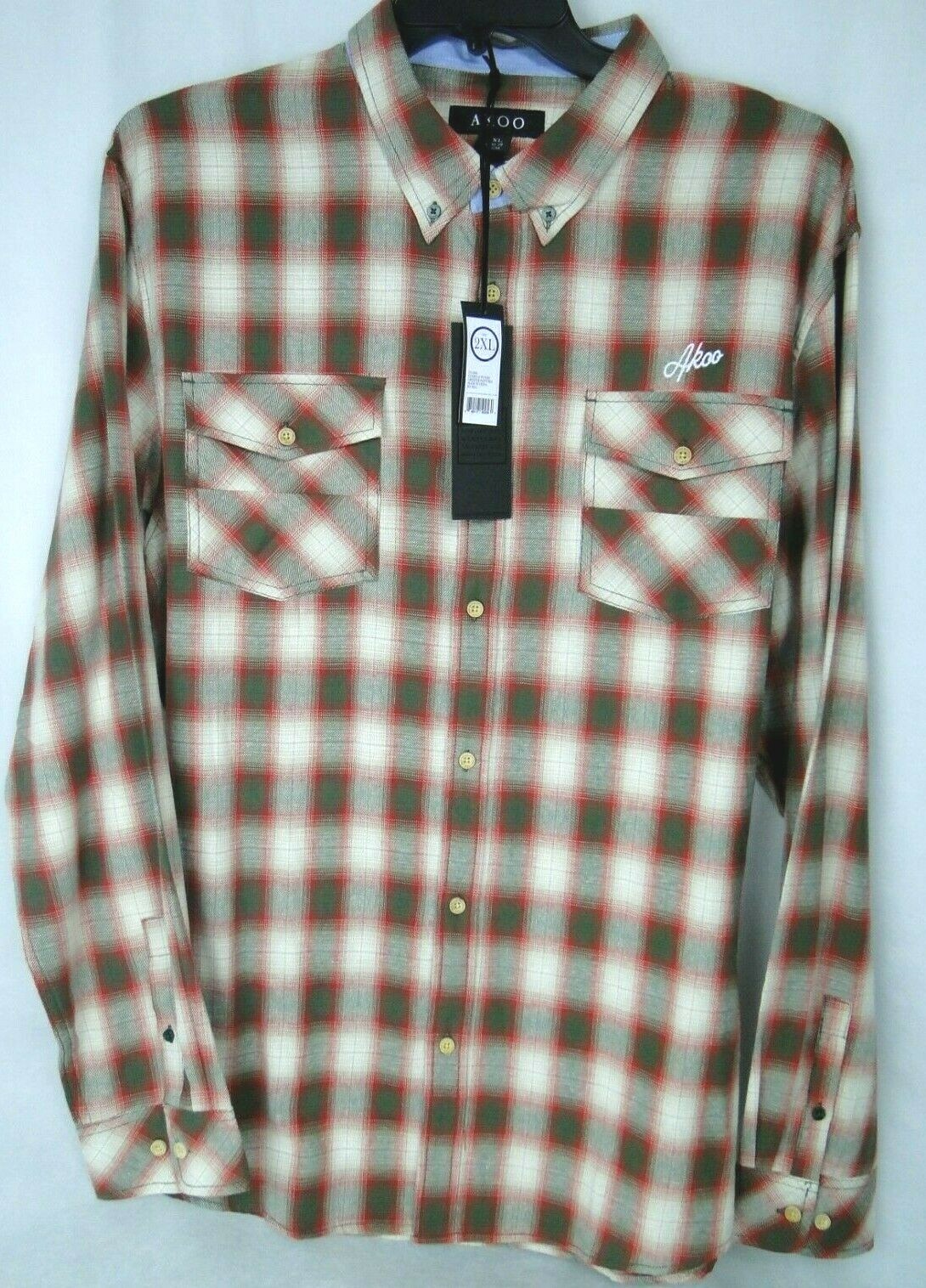 Akoo Brand "CODES" L/S Button Down in Cotton Greener Pastures MSRP 89