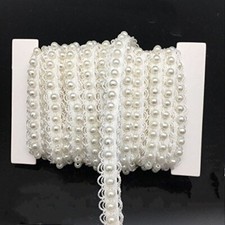 5 Yards Faux Pearls Lace Ribbon Applique Pearl Fringe for Wedding Party Decor...