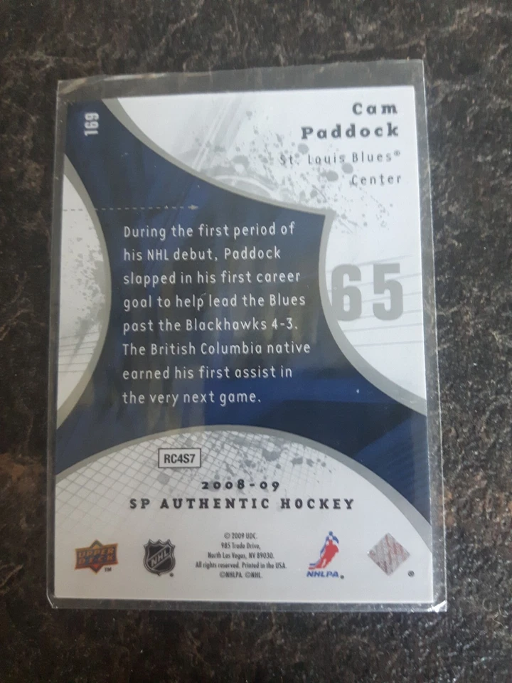 2008-09 Sp Authentic Future Watch Cam Paddock Rookie RC 619/999 Card# 169 - Image 2 of 2