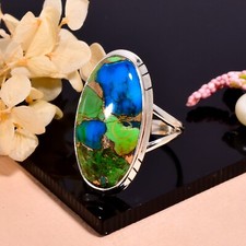 Blue Green Copper Turquoise Ring 925 Sterling Silver Boho Rings Gift Jewelry