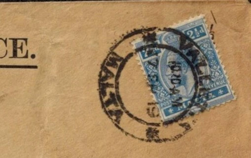 Cubierta Malta 1919 OHMS con AUTORIZACIÓN REFRENDADA MUY RARA parte inferior izquierda delantera Foto 2 de 4