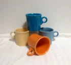 Fiestaware Ring Handle Mugs Bright Colors Yellow Orange Blue Periwinkle