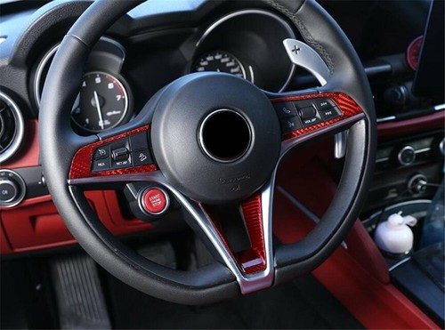 5PCS Red Carbon Fiber Steering Wheel Cover For Alfa Romeo Giulia Stelvio 2017-19 - Picture 9 of 12