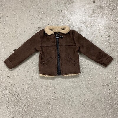 MO-SDJK-BN: 1/12 Dark Brown Suede Zipper Jacket with Fur Collar for 6'' slim body