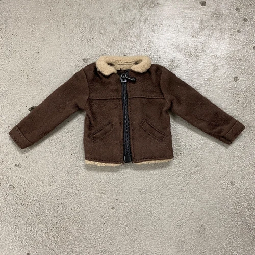 MO-SDJK-BN: 1/12 Dark Brown Suede Zipper Jacket with Fur Collar for 6" slim body - product listing photo