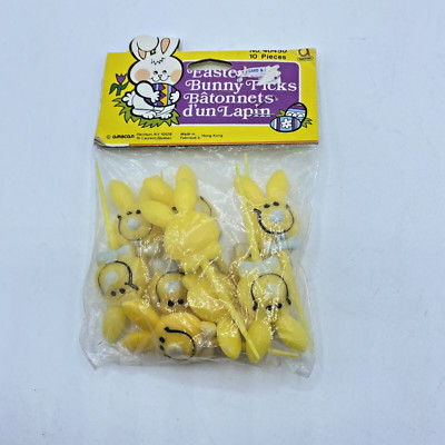 Vtg Have A Happy Day Yellow Smiley Bunny Amscan Easter Cup Cake Dec Picks 10 NOS