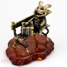 Solid Brass Amber Figurine of Pig with Present box 2019 New Year IronWork