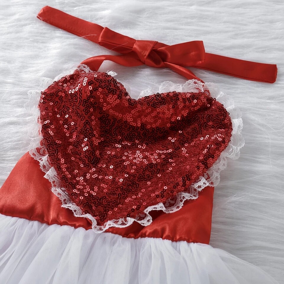NEW Valentine's Day Baby Girls Sequin Heart Romper Tulle Dress