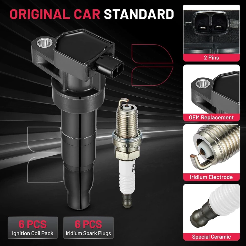 6X High Performance Ignition Bobinas + 6X Spark Plug For Kia Optima Rondo UF Foto 2 de 4
