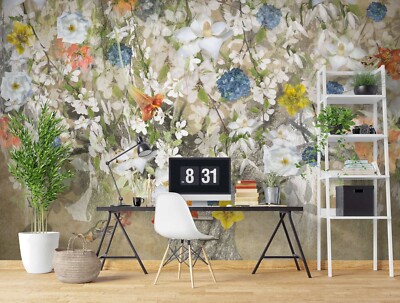 3D White Flowers A254 Wallpaper Wall Mural Self-adhesive Beth Sheridan Amy