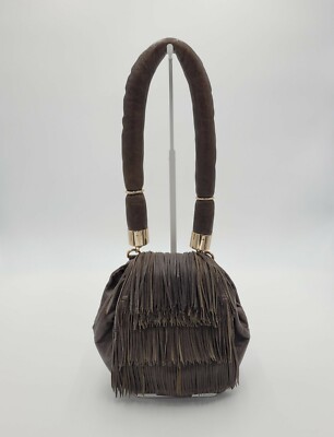 Cynthia Rowley Taupe Genuine Leather Fringe Handbag w/ Thick Shoulder Strap