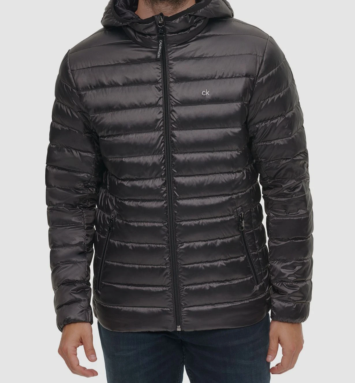 $225 Calvin Klein Men's Gray Packable Hooded Down Puffer Coat Jacket Size M