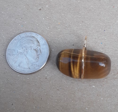 Artisian Tiger's Eye Gemstone Pendant with 14K Solid Gold Wrap/Bale - Picture 5 of 9
