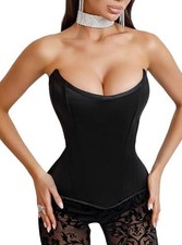WS Waist Secrets Corset Overbust One Size-Small Black 15 Steel Boned Satin
