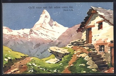 Künstler-AK S. Bonelli: Mont Cervin, versant suisse, Alpenidyll, Matterhorn 