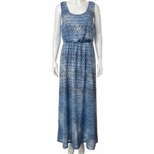 Style co Maxi Dress Size M Blue Scoop Neck All Over Print Boho Festival Artsy