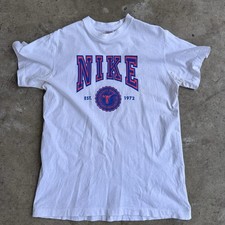 Vintage Nike T-Shirt Gray Tag Made USA Single Stitch Spellout Collegiate S YXL