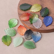 50pcs Leaf Shape 24x17mm Lampwork Glass Loose Pendants Beads For Jewelry Making