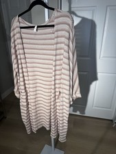 Women's Striped Knit Sweater Dress Beige/White Crew Neck 3/4 Sleeve Plus 1X