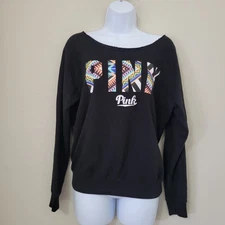 Pink By Victoria Secret Black Long Sleeve Scoop Neck Pullover Shirt Size S Color