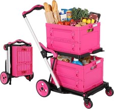 Heavy Duty Collapsible Shopping Cart 200LBS 360 Swivel Pink