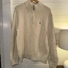 Polo Ralph Lauren Men's Cream 1/4 Zip Mock Neck Cotton Sweater XL