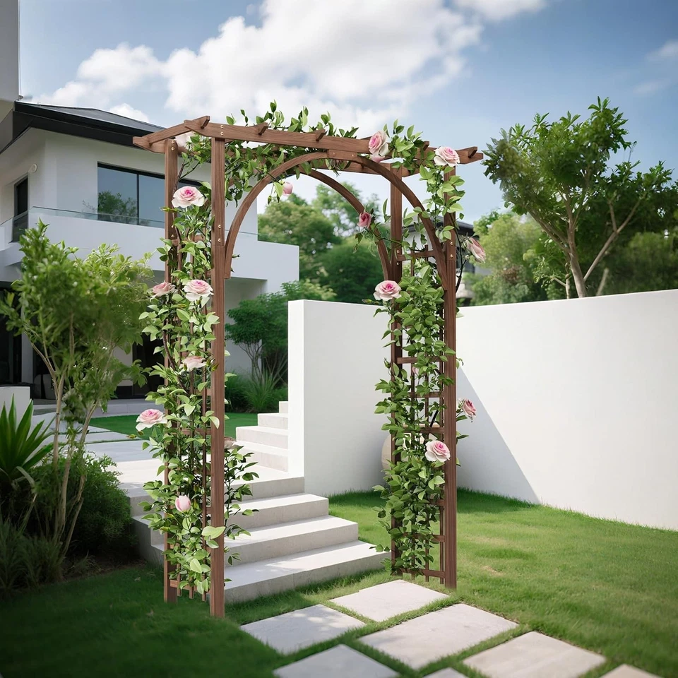 Arco de jardín de madera resistente enrejado pérgola eje más de 85"" planta de patio exterior Foto 2 de 4