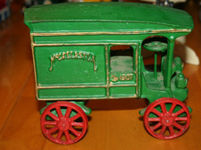 Vintage McCallister Cast Iron Green Truck with Red Wheels-Used as Display