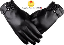 Men  s Winter Autumn Black Brown PU Leather Plus Thick Velvet Touch Screen Gloves