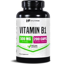 Healthfare Vitamin B1 500mg 200 Vegan Capsule Thiamine Supplement Overall Health