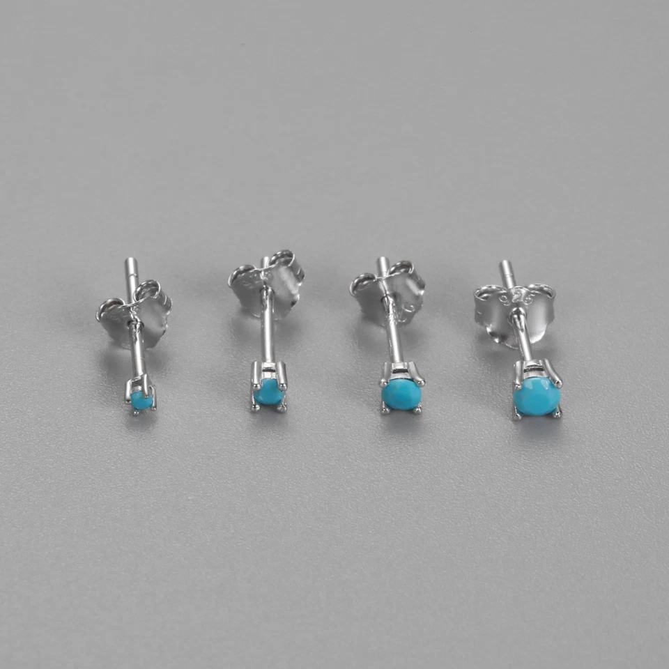 Small turquoise stud earrings, 18K gold plated sterling silver, gemstone gifts - Image 3 of 4