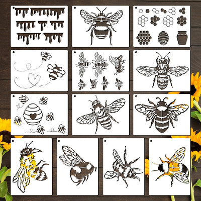 13Pcs Bee Stencil, Reusable Stencils for Painting, Honeycomb Stencil for DIY Cra