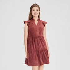 Women's Faux Suede Flutter Sleeve Swing Mini Dress - Universal Thread Red