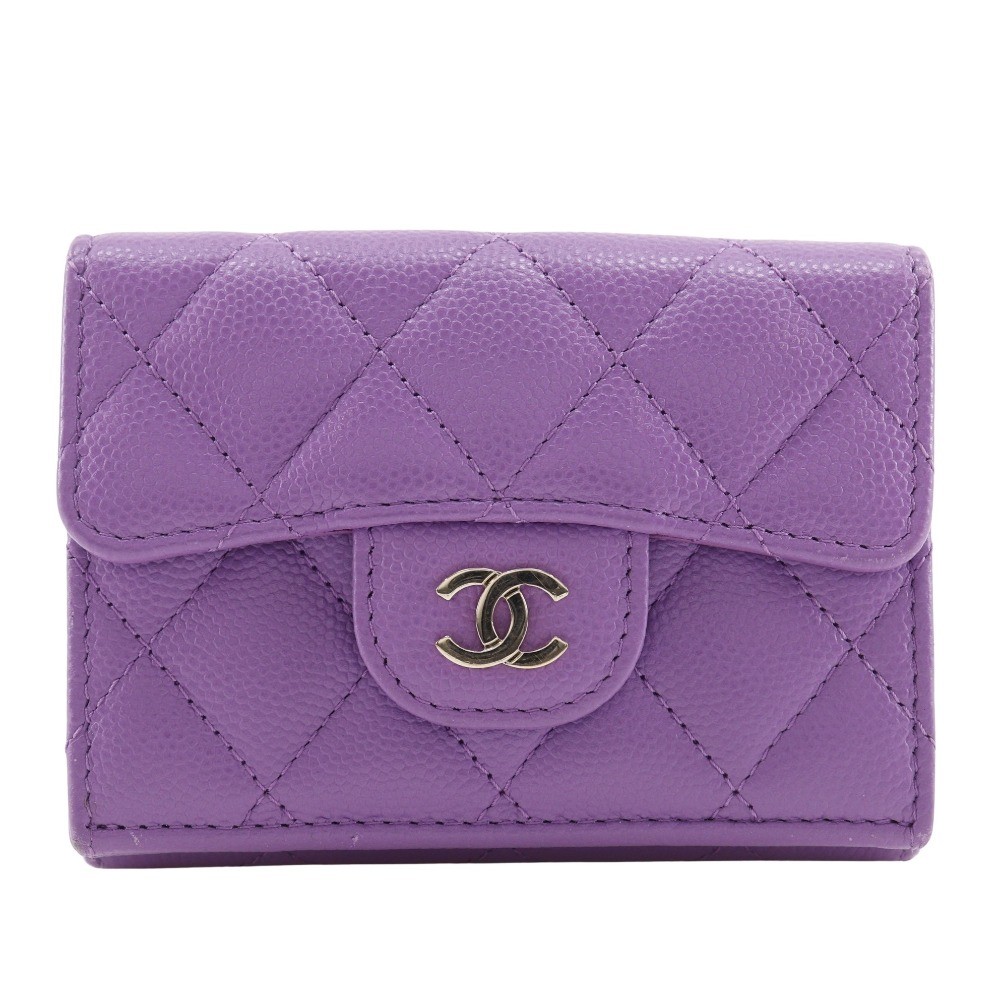CHANEL Matelasse Tri-fold wallet Compact wallet Caviar skin Women