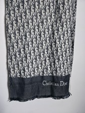 Christian Dior MONOGRAM Oblique Silk Scarf Navy Blue  Cream 76"x12"