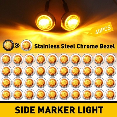 40pcs Amber 3/4'' Bullet LED Round Side Marker Lights For Trailer RV Truck Chrome