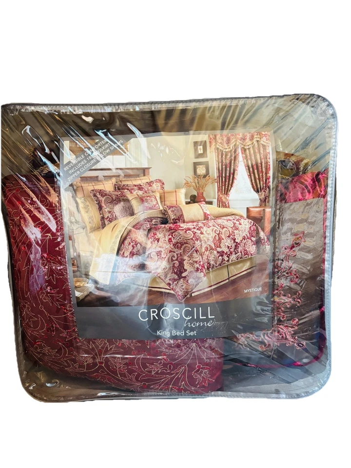 JUEGO DE 6 PIEZAS EDREDÓN CROSCILL Rojo y Dorado RARO MYSTIQUE KING, Almohadas Decoras y 2FUNDAS Foto 2 de 4