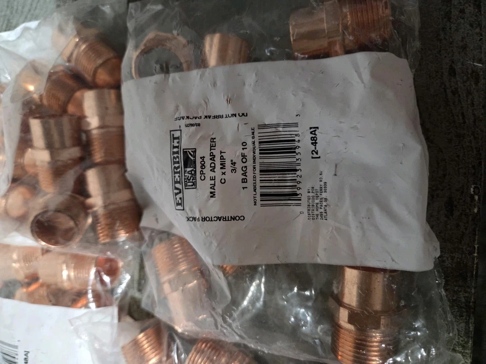 10 Packs EVERBILT CP604 3/4" C (SWEAT) × 3/4" MIPT (THREADED) COPPER SOLDER - Image 4 of 4