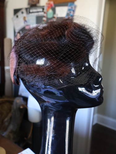 Vintage Real Mink and Mesh Fascinator Hat So Pretty Open Web Brown