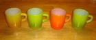 Vintage Fire-King Stackable Milk Glass Mugs Orange, Green, Yellow (Set of 4)