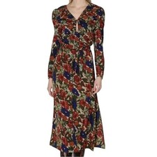 Walter Baker Red Blue Floral Puff Sleeve Holiday Party Midi Dress Women's M NWT