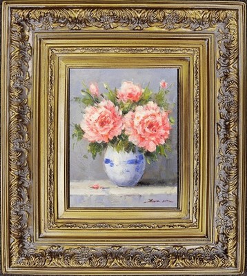 Gold Framed Oil Painting, Impressionism Still Life Flower, Signed by Eric Son