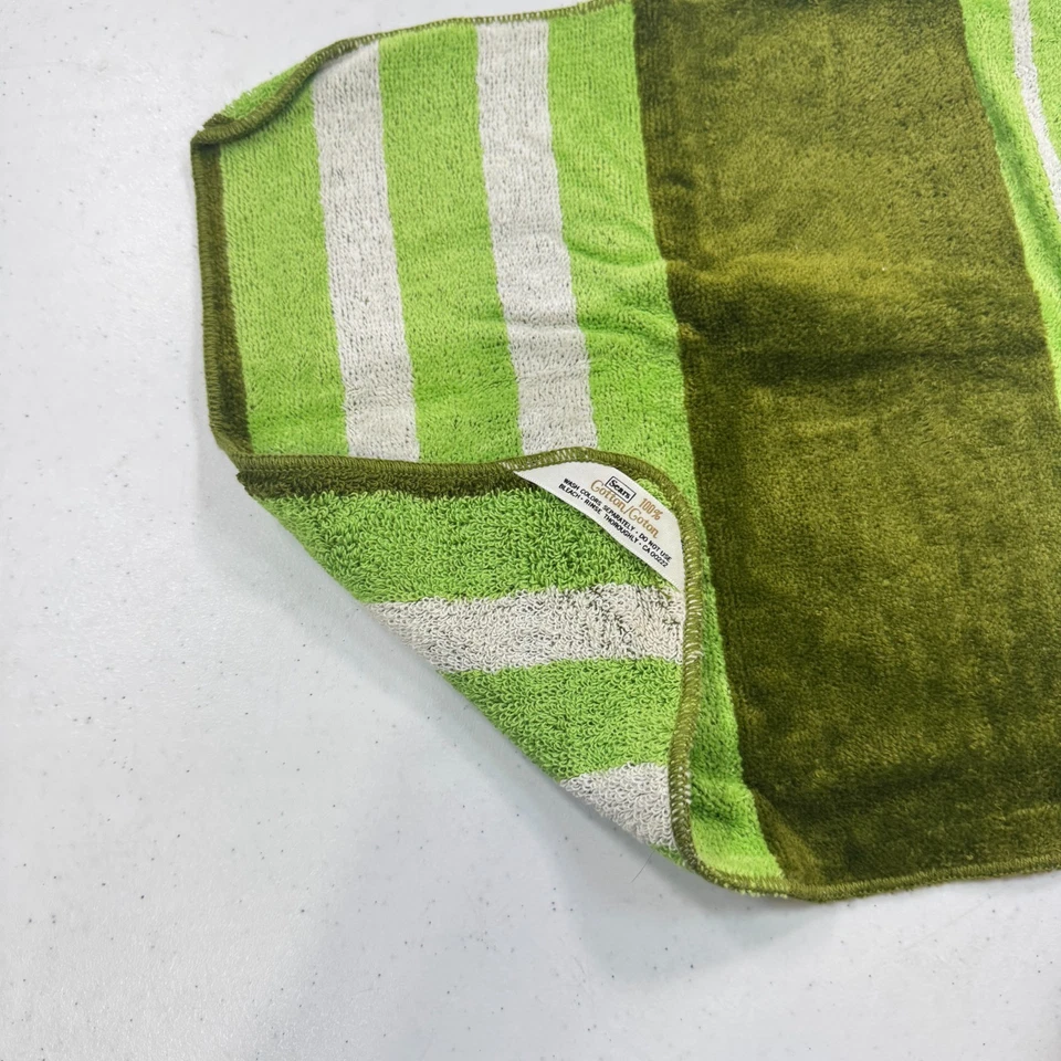 винтажный sears мочалка полотенце зеленые полоски хлопок квадратный mcm сша - Изображение 4 из 4
