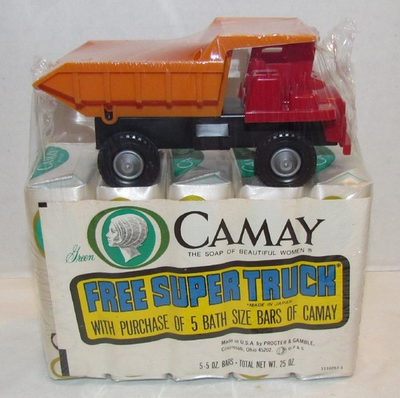 #ad 1970s Camay Soap Sealed Pack with Funmates Super Truck Dump Truck Attached $14.99