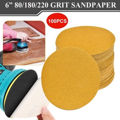 100PCS 6 inch Back Sticky Sanding Discs 80-220 Grit Orbital DA Sander Paper Pads